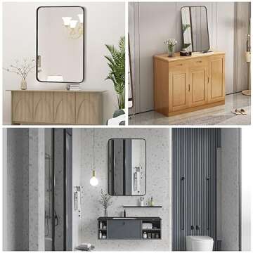 Minuover Wall Mount Mirror for Bathroom, Brushed Black Metal Framed Rounded Corner Rectangular Vanity Mirror (24" x 36", Black)
