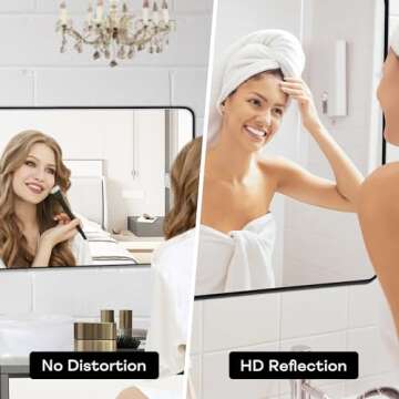 Minuover Wall Mount Mirror for Bathroom, Brushed Black Metal Framed Rounded Corner Rectangular Vanity Mirror (24" x 36", Black)