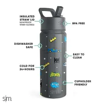 Simple Modern DC Comics Batman Kids Water Bottle with Straw Lid | Reusable Insulated Stainless Steel Cup for Toddlers, School | Summit Collection | 18oz, Batman POW!