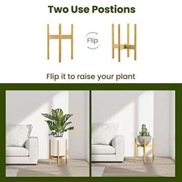 Bamboo Adjustable Plant Stand Flower Holder, Amada Indoor Mid Century Modern Planter Display Rack with Adjustable 8 to 12 Inches for Windows House Plants, Corner or Floor AMHJ01