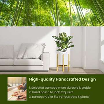 Bamboo Adjustable Plant Stand Flower Holder, Amada Indoor Mid Century Modern Planter Display Rack with Adjustable 8 to 12 Inches for Windows House Plants, Corner or Floor AMHJ01