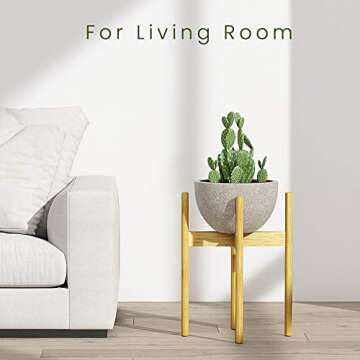 Bamboo Adjustable Plant Stand Flower Holder, Amada Indoor Mid Century Modern Planter Display Rack with Adjustable 8 to 12 Inches for Windows House Plants, Corner or Floor AMHJ01