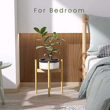 Bamboo Adjustable Plant Stand Flower Holder, Amada Indoor Mid Century Modern Planter Display Rack with Adjustable 8 to 12 Inches for Windows House Plants, Corner or Floor AMHJ01