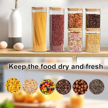 YMMIND Glass Food Storage Jars Set of 4 with Bamboo Lid Airtight Glass Storage Canister, Cylindrical...