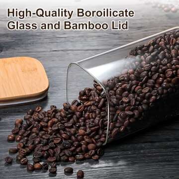 YMMIND Glass Food Storage Jars Set of 4 with Bamboo Lid Airtight Glass Storage Canister, Cylindrical Kitchen Clear Food Storage Container Jar, for Pasta, Coffee, Cookies, Nuts, Cereal, Oats, Flour