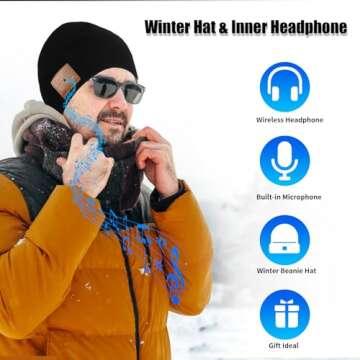 Euezmy Bluetooth Beanie for Men, Bluetooth Hat Beanie with Headphones, Winter Knit Music Hat Beanie,...