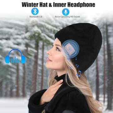 Euezmy Bluetooth Beanie for Men, Bluetooth Hat Beanie with Headphones, Winter Knit Music Hat Beanie, Things for Men, Xmas Gifts for Men Women Dad Husband, Black
