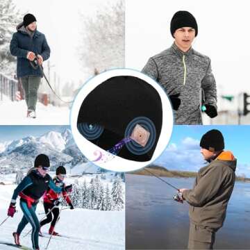 Euezmy Bluetooth Beanie for Men, Bluetooth Hat Beanie with Headphones, Winter Knit Music Hat Beanie, Things for Men, Xmas Gifts for Men Women Dad Husband, Black
