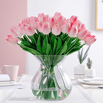 FLORRALIA Pink Fake Tulips - 24 Pcs Artificial Flowers for Home Decor