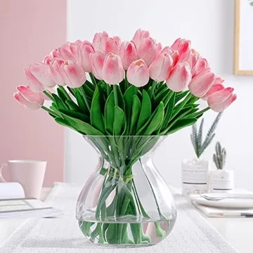 FLORRALIA Pink Fake Tulips - 24 Pcs Artificial Flowers for Home Decor