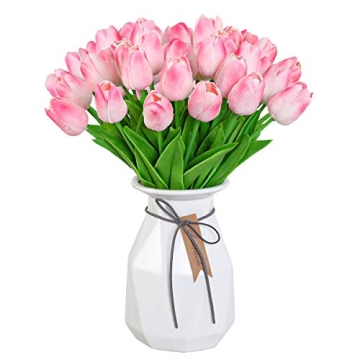 FLORRALIA Pink Fake Tulips - 24 Pcs Artificial Flowers for Home Decor
