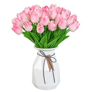 FLORRALIA Pink Fake Tulips - 24 Pcs Artificial Flowers for Home Decor
