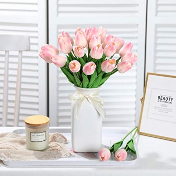 FLORRALIA Pink Fake Tulips - 24 Pcs Artificial Flowers for Home Decor