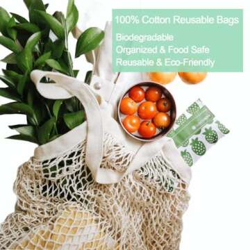 YOYI YOYI Reusable Produce Bags Cotton Mesh Grocery Bags,Washable Portable Vegetable Bag, 100% Cotton Mesh String Organizer Shopping Bag Handle Net Tote