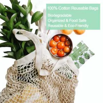 YOYI YOYI Reusable Produce Bags Cotton Mesh Grocery Bags,Washable Portable Vegetable Bag, 100% Cotton Mesh String Organizer Shopping Bag Handle Net Tote