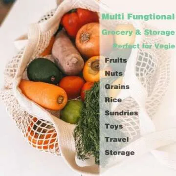 YOYI YOYI Reusable Produce Bags Cotton Mesh Grocery Bags,Washable Portable Vegetable Bag, 100% Cotton Mesh String Organizer Shopping Bag Handle Net Tote