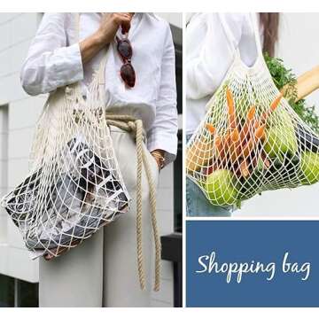 YOYI YOYI Reusable Produce Bags Cotton Mesh Grocery Bags,Washable Portable Vegetable Bag, 100% Cotton Mesh String Organizer Shopping Bag Handle Net Tote