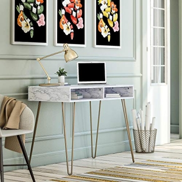 Novogratz Athena Desk with Faux Marble Top and Storage