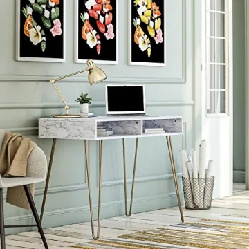 Novogratz Athena Desk with Faux Marble Top and Storage