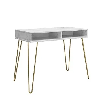Novogratz Athena Desk with Faux Marble Top and Storage