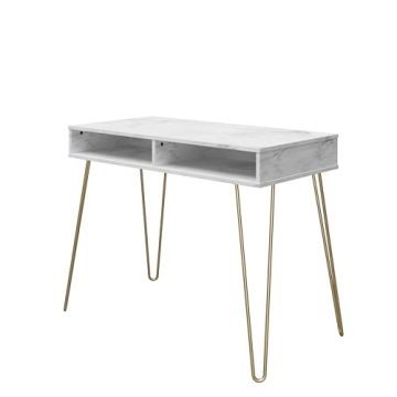 Novogratz Athena Desk with Faux Marble Top and Storage