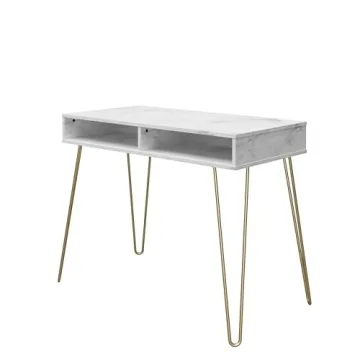 Novogratz Athena Desk with Faux Marble Top and Storage