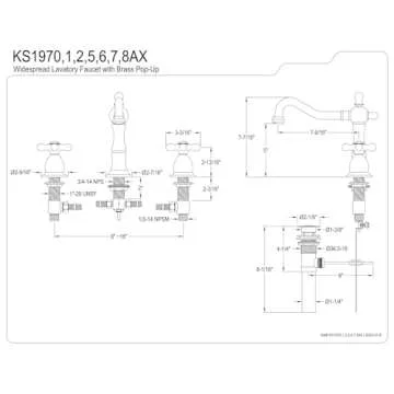 Kingston Brass KS1977AX 8 in. Widespread Bathroom Faucet, Brushed Brass, 8 x 7.56 x 7.44
