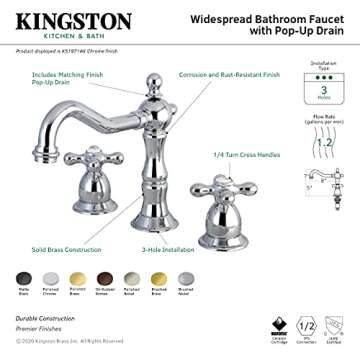 Kingston Brass KS1977AX 8 in. Widespread Bathroom Faucet, Brushed Brass, 8 x 7.56 x 7.44