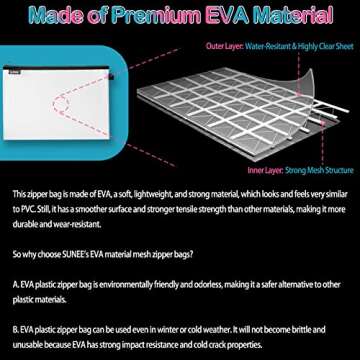 SUNEE 12 Pack EVA Mesh Zipper Pouch 10x14, Black Storage Bag for Organizing Document, Board Game, School Classroom Office Supplies