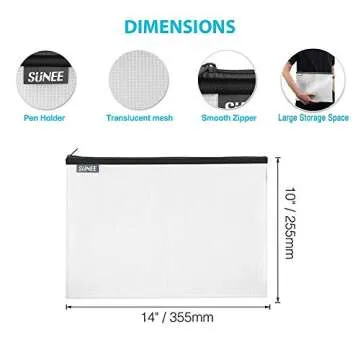 SUNEE 12 Pack EVA Mesh Zipper Pouch 10x14, Black Storage Bag for Organizing Document, Board Game, School Classroom Office Supplies