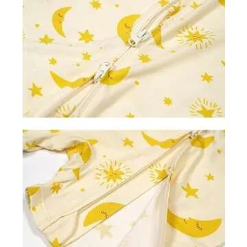 Teach Leanbh Baby Boys Girls Bamboo Viscose Printing Pajamas 2 Way Zipper Short Sleeve Romper Jumpsuit Sleep and Play (Star Moon, 6-12 Months)