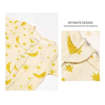 Teach Leanbh Baby Boys Girls Bamboo Viscose Printing Pajamas 2 Way Zipper Short Sleeve Romper Jumpsuit Sleep and Play (Star Moon, 6-12 Months)