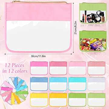 12 Pieces Clear Zipper Pouch for Travel Nylon Makeup Bag Waterproof Snack Stuff Pouches Cute Purse C...