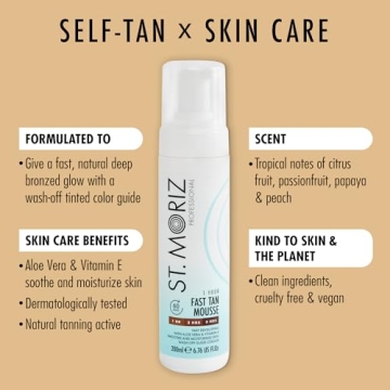 St Moriz Professional 1 Hour Fast Self Tanner Mousse, Light to Dark – Instant, Express Self Tanner Foam for a Golden, Natural Looking Fake Tan with Aloe Vera & Vitamin E - Vegan (6.76 fl oz)