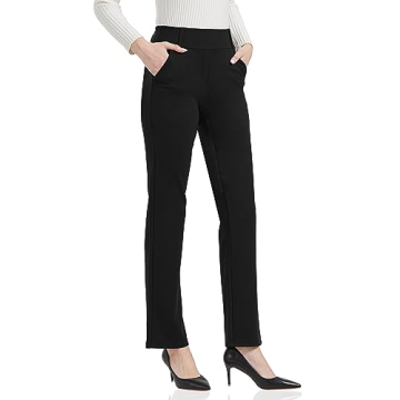 V VOCNI Women's Pull-on Boot Cut Stretch Work Dress Pants with Pockets in Black - Size Medium