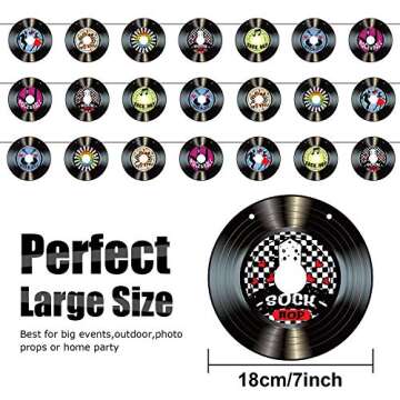 Boao 3 Packs 1950's Rock and Roll Music Party Decorations Record Cutout Banner Records Wall Decor Si...