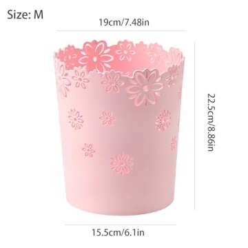 YEMIANJU Mini Wastebasket Small Pink Trash can Room Decor Hollow Flower Shape Plastic Lidless Round ...