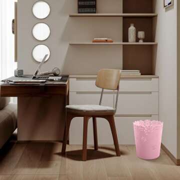 YEMIANJU Mini Wastebasket Small Pink Trash can Room Decor Hollow Flower Shape Plastic Lidless Round Garbage Container Bin for Bathroom, Kitchen, Bedroom, Home Office, College Dormitory (Pink, M)