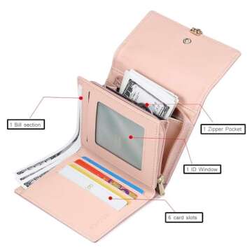 FT FUNTOR RFID Wallets for Women, Leaf Card Holder Trifold Ladies Wallets Coins Zipper Pocket with I...