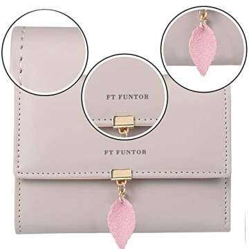 FT FUNTOR RFID Wallets for Women, Leaf Card Holder Trifold Ladies Wallets Coins Zipper Pocket with ID Window Small Size Grey