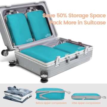 Cambond Compression Packing Cubes for Travel, 4 Pack Travel Bags Luggage Organizers Travel Essentials Compression Cubes for Travel Carry on Suitcases, Lake Blue