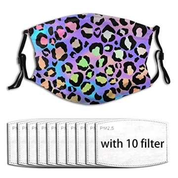 Colorful Leopard Print Face Mask for Women Men Reusable Adjustable Mouth Covers Washable Ear Loops D...