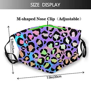 Colorful Leopard Print Face Mask for Women Men Reusable Adjustable Mouth Covers Washable Ear Loops Dust Protection Masks With Nose Wire and 10 Filters