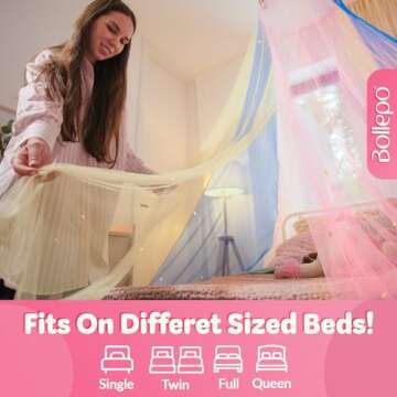 Bollepo Bed Canopy for Girls with Glowing Stars - Canopy Bed Curtains | Fits Single, Twin, Full, Que...
