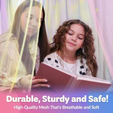 Bollepo Bed Canopy for Girls with Glowing Stars - Canopy Bed Curtains | Fits Single, Twin, Full, Queen Size Kids - Princess Bed Canopy | Rainbow Bedroom Accessories, Netting Room Decor, Ceiling Tent