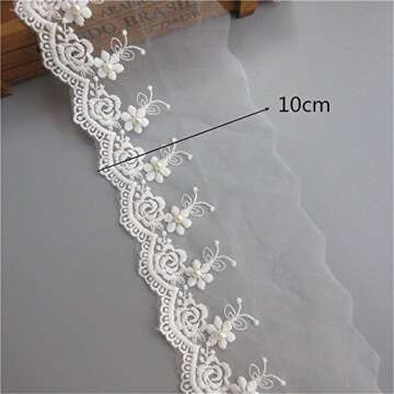 2 Meters Mesh Tulle Flower Pearl Lace Edge Trim Ribbon 10 cm Width White Trimmings Fabric Embroidere...