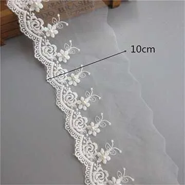 2 Meters Mesh Tulle Flower Pearl Lace Edge Trim Ribbon 10 cm Width White Trimmings Fabric Embroidere...