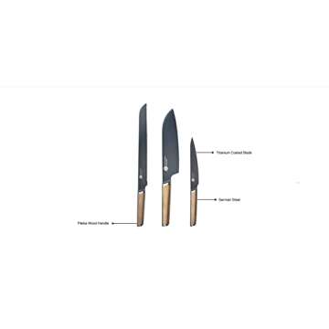 Everdure German Steel Professional Santoku Knife, 6.26 Inch Chef Knife with Titanium Coated Blade and Pakka Wood Handle, Perfect Kitchen Knife for Thinly Slicing Meat and Seafood
