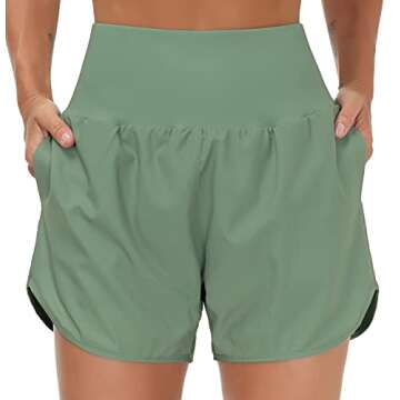 THE GYM PEOPLE Women’s High Waist Running Shorts with Liner Athletic Hiking Workout Shorts Zip Poc...