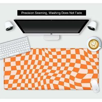 SXCKANG Orange Checkered Large Mouse Pad, Boho Pink Desk Mat Pad, Extended Kawaii Mousepad Stitched Edges Keyboard Mouse Mat, Desk Accessories for Women Office Gaming Decor, 35.4 x 15.7 in
